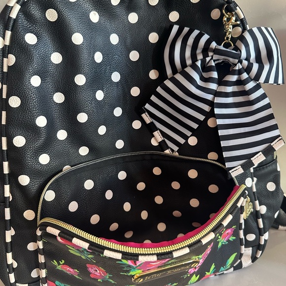 Betsy Johnson backpack with polkadots, stripes roses, and a large bow. NWOT - Picture 10 of 15